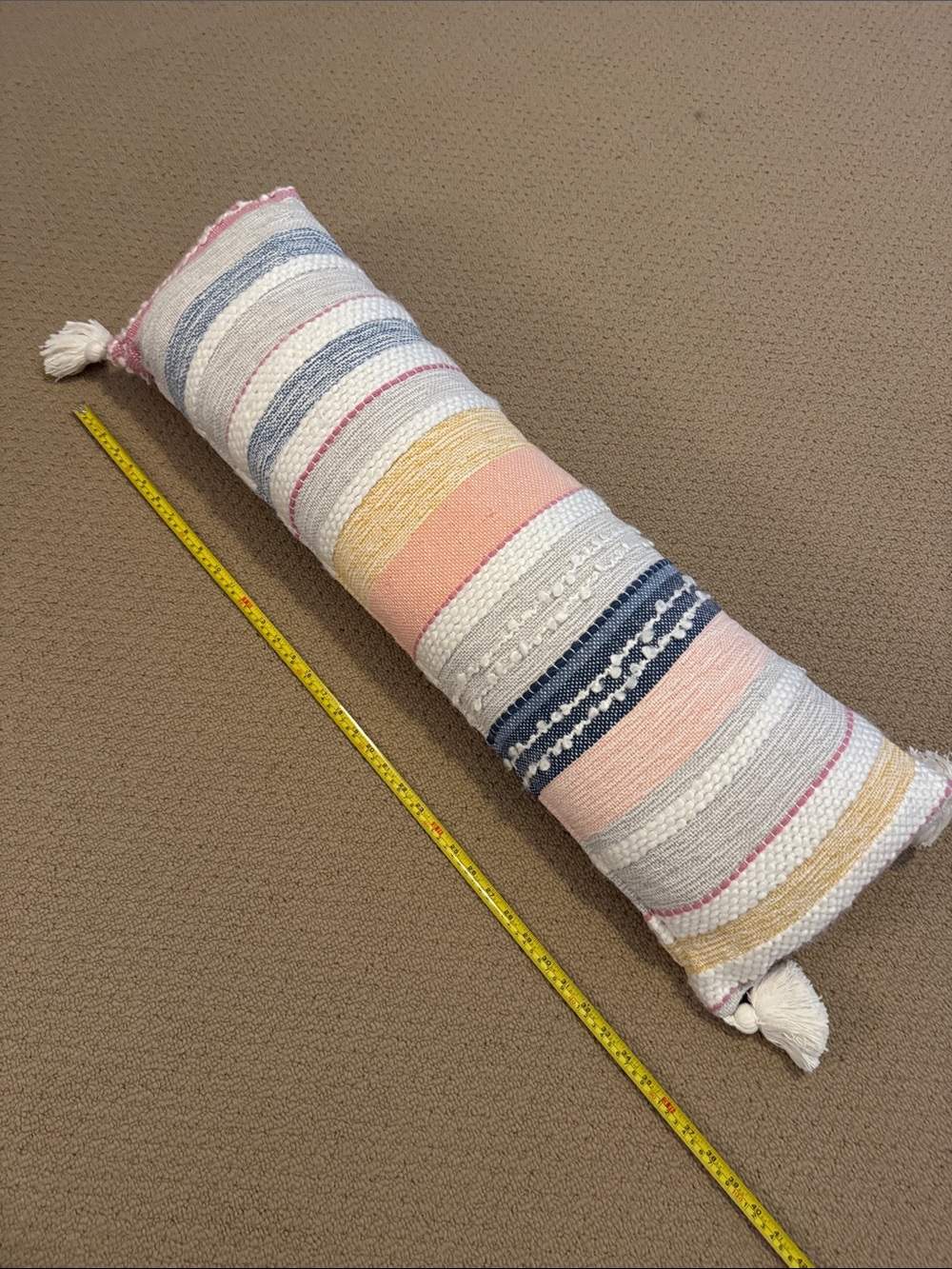 DKNYC Striped Tassel Bolster Pillow in Blue, Pink, Yellow, White